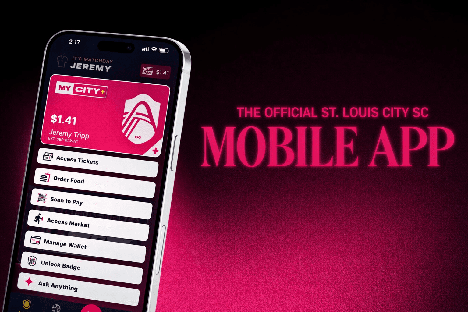 St. Louis CITY SC mobile app screens